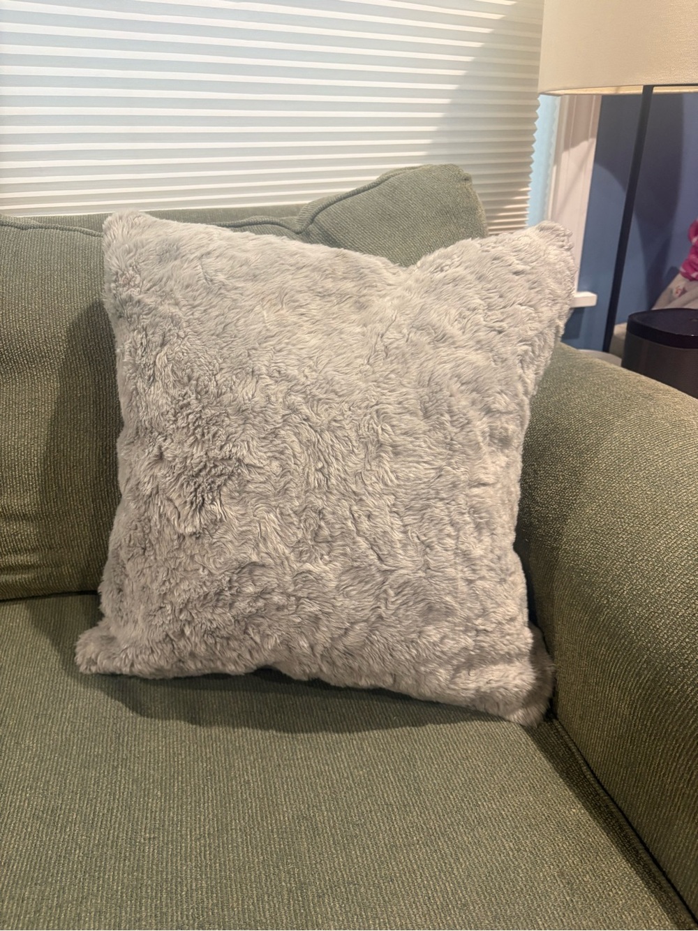 West Elm Plush Faux Fur Accent Pillow in Light Gray